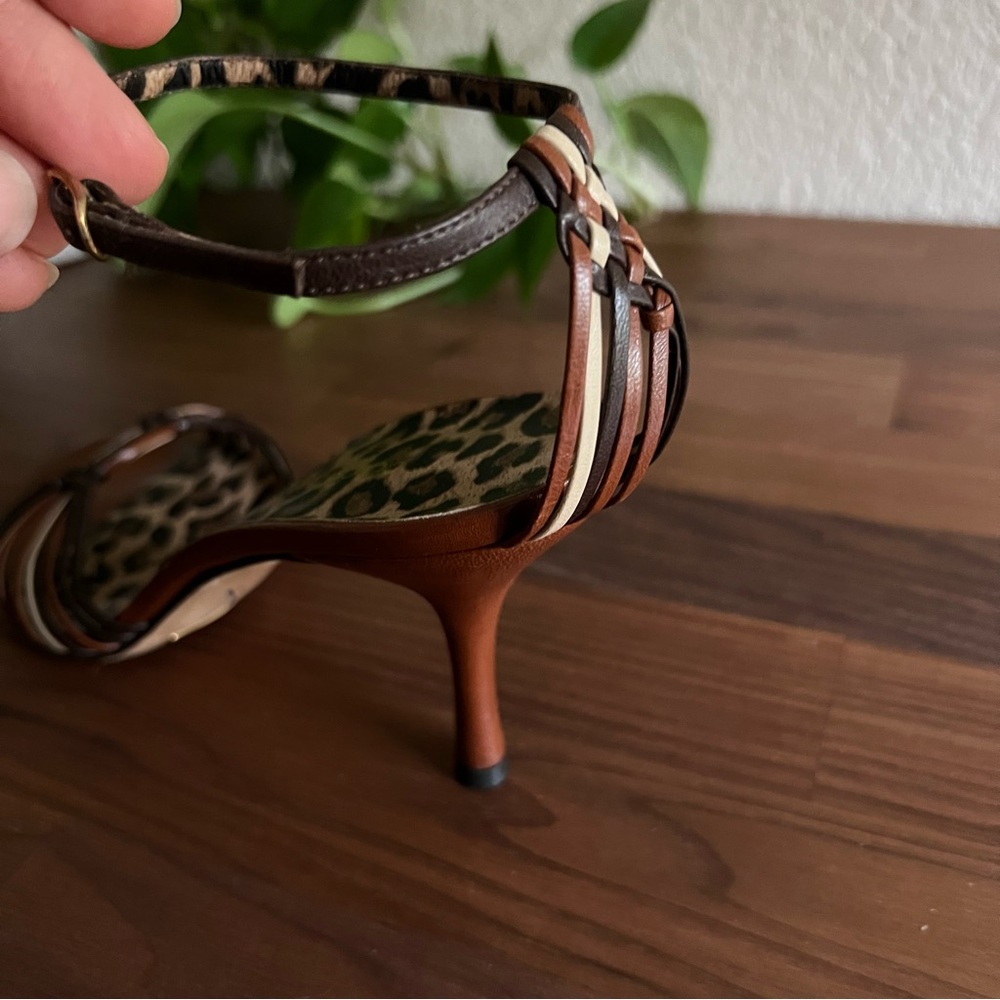 Dolce & Gabbana Italian Leather Strappy Ankle Wrap Sandals Brown Leopard - Picture 7 of 11